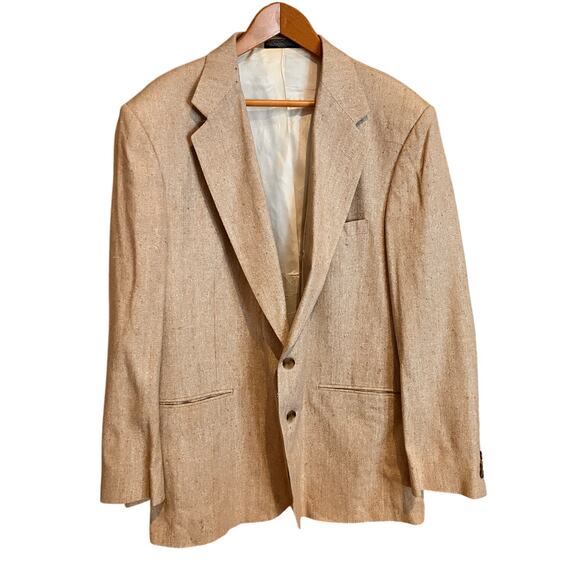 Towncraft 46L Blazer 100% Matka Silk Beige Textured Two Button‎ Sport Coat Men’s